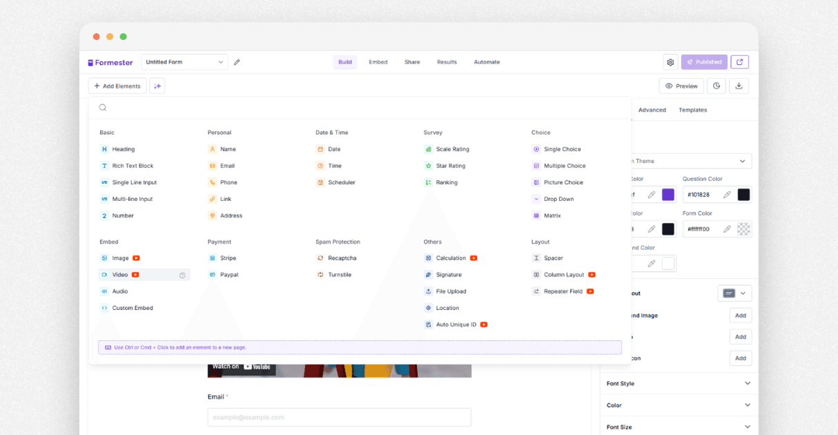 a screenshot of form builder