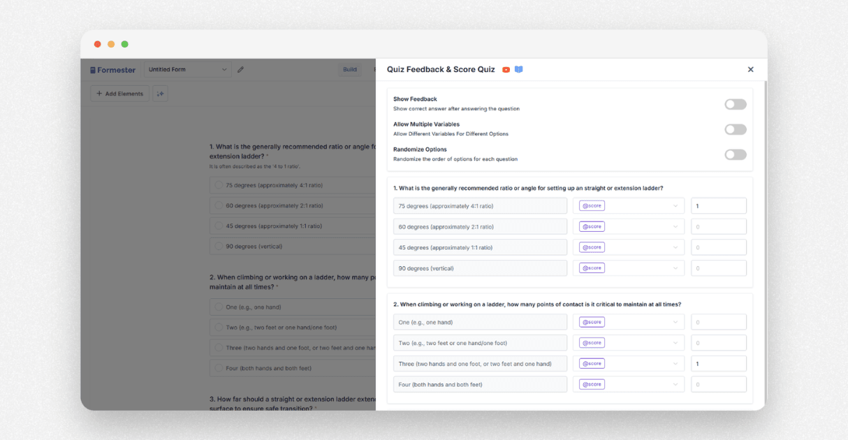 a screenshot of scoring quiz