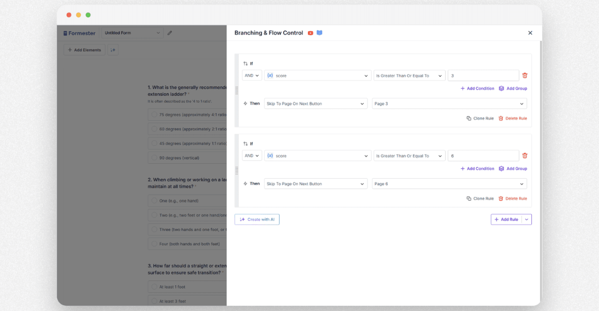a screenshot of conditional logic in forms
