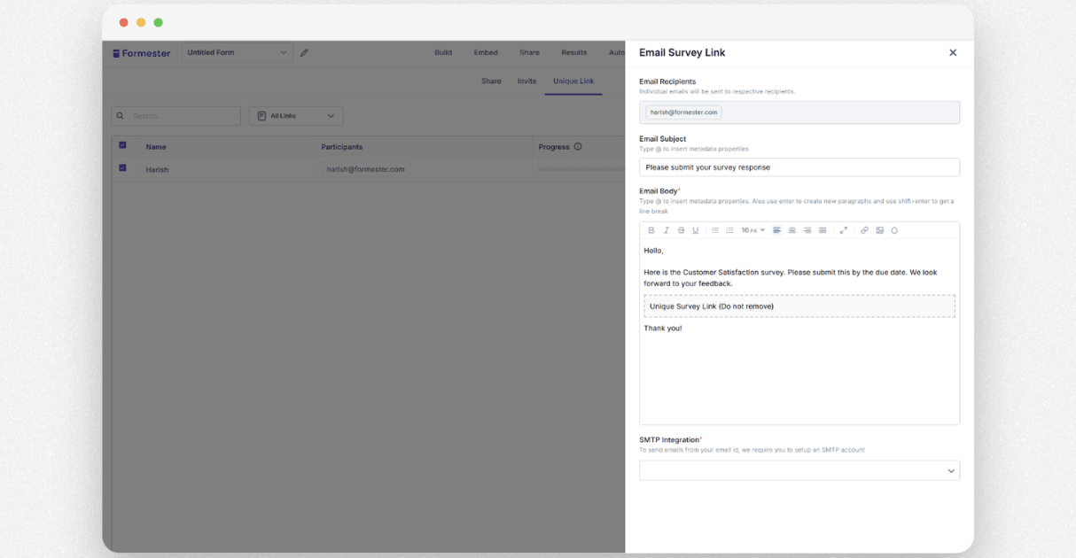a screenshot of formester's email sender