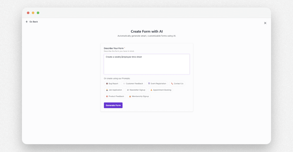 a screenshot of ai form builder