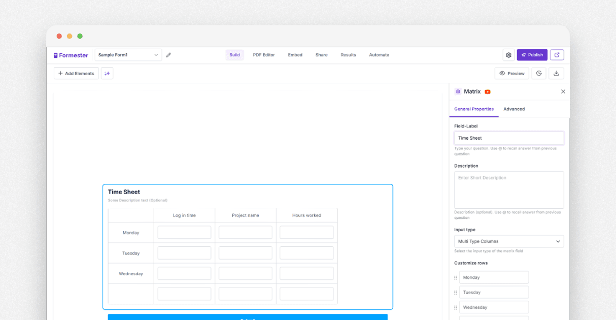 a screenshot of form builder