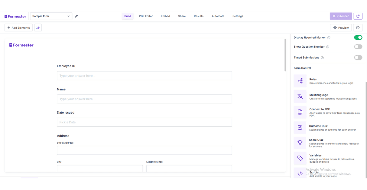 a screenshot of formester's form builder