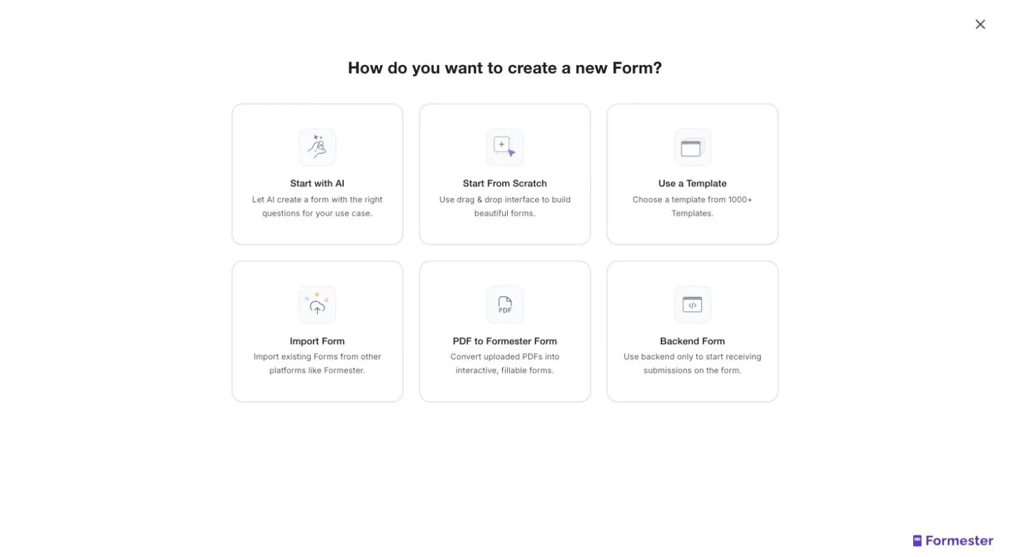 formester new form screen with the pdf to formester form option