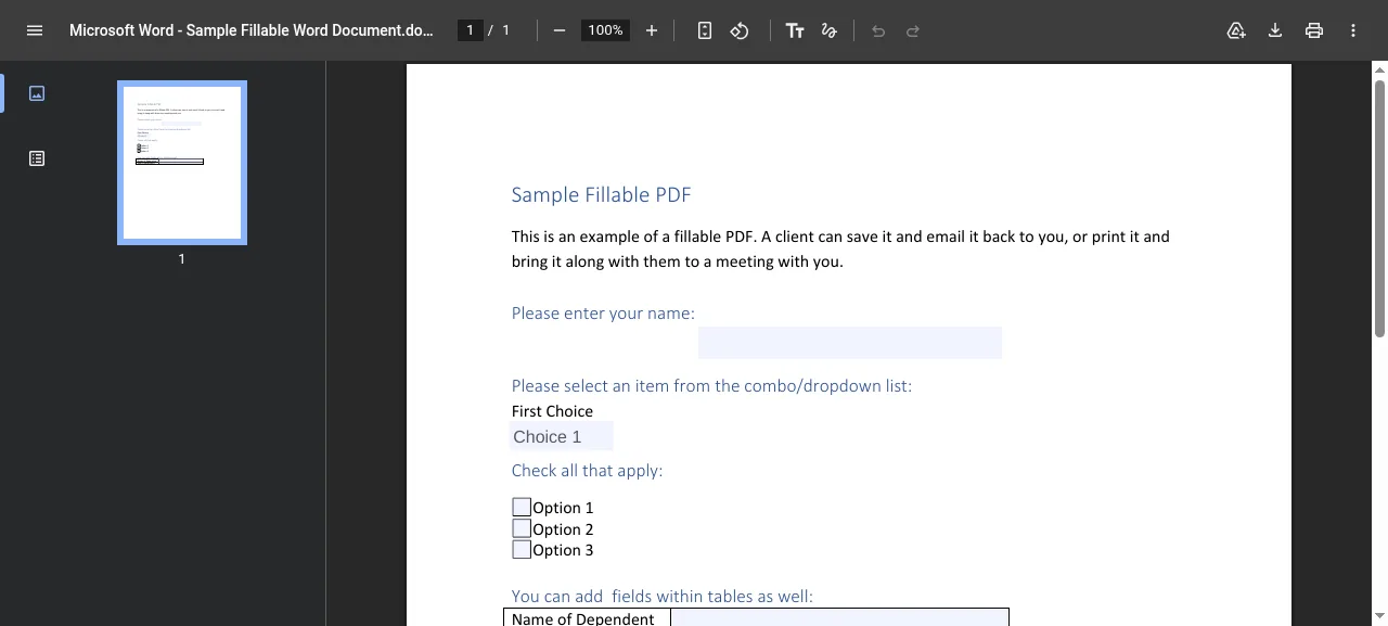 blank sample fillable PDF open in the Chromium PDF viewer