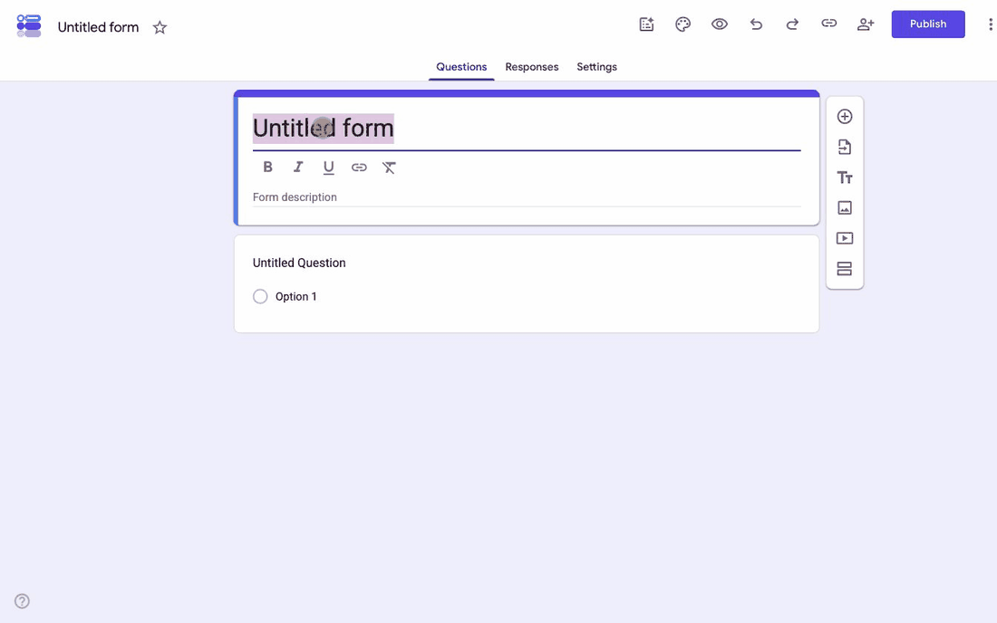 Building an event registration form in Google Forms with name, email and a ticket type question, each marked required