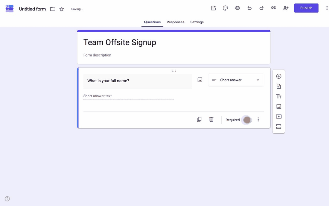 Marking a question required in Google Forms, then adding a multiple choice question with two options