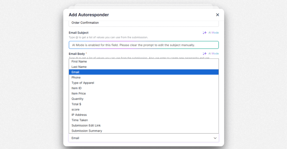 a screenshot of formester's email autoresponder