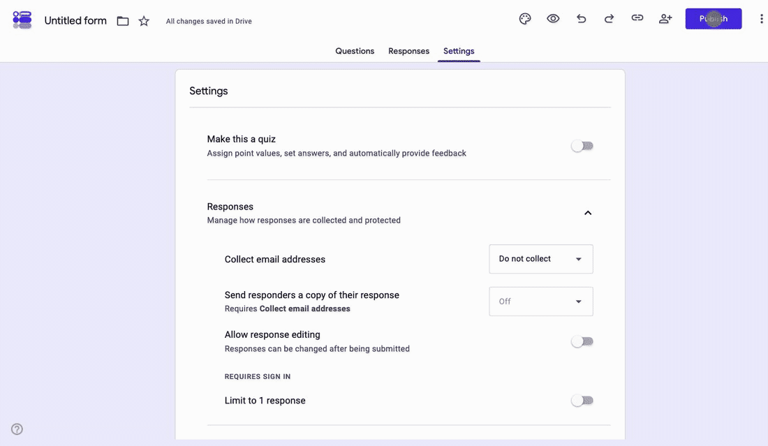 Publishing the questionnaire in Google Forms and copying the shortened responder link