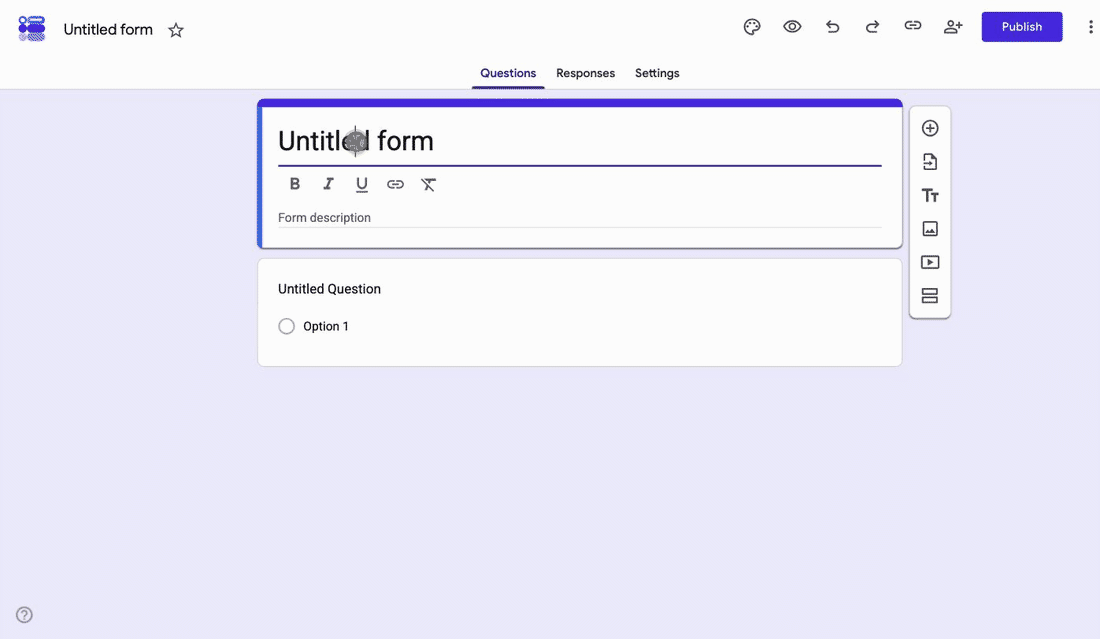 Typing Event Feedback Questionnaire as the title and a two-line description in Google Forms