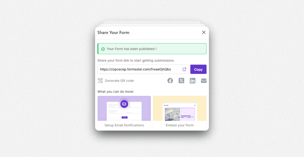 a screenshot of formester's share ui