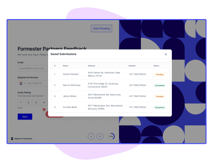 a mockup of viewing pending form submissions in formester