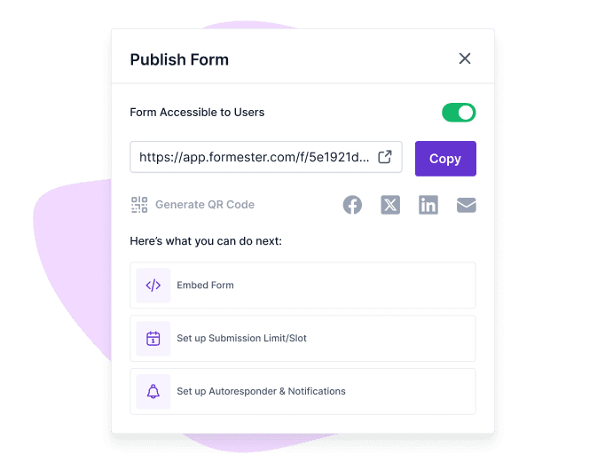 a screenshot of formester's publish form ui