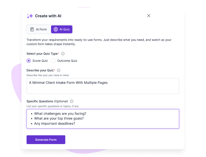 a screenshot of formester's ai form builder ui