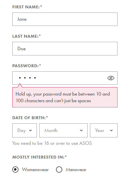 Conversational Form ASOS 1