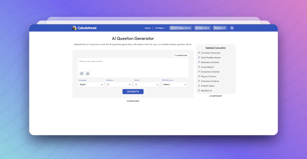 a mockup of ai question generator