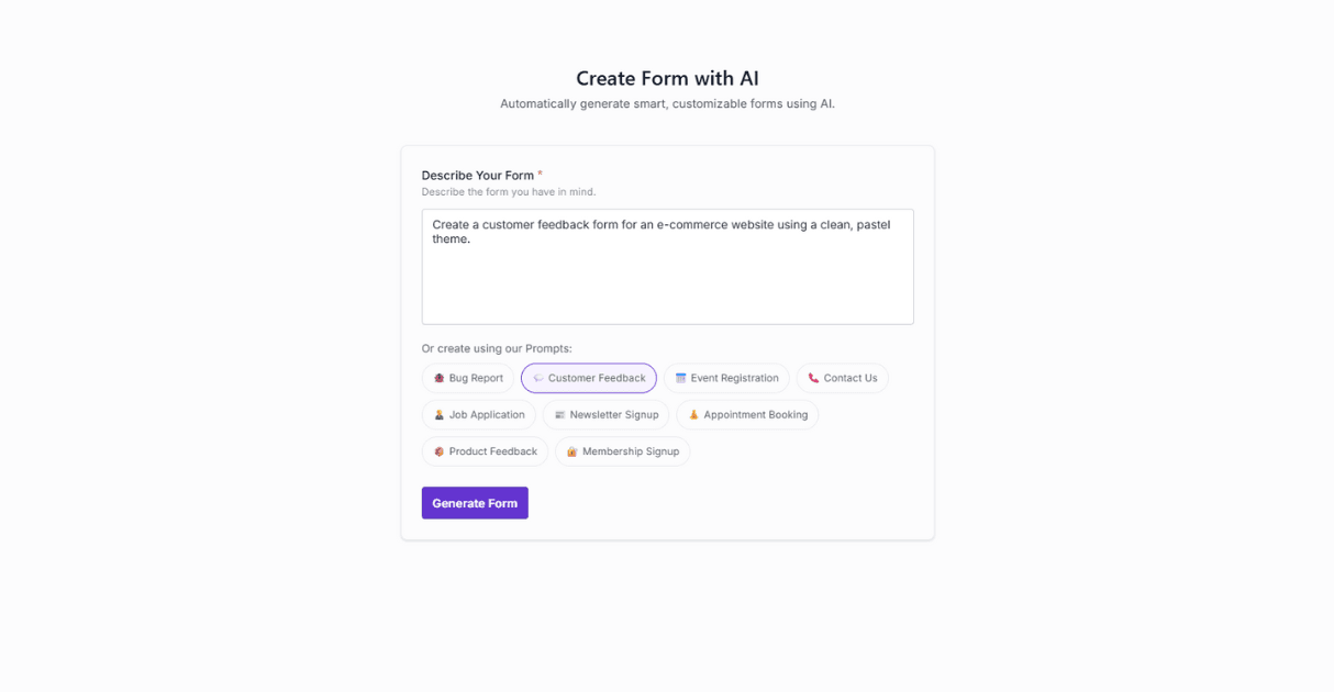 a screenshot of Formester's AI form builder