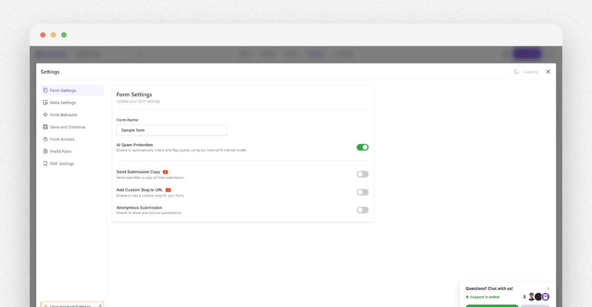 a screenshot of Formester's AI spam protection