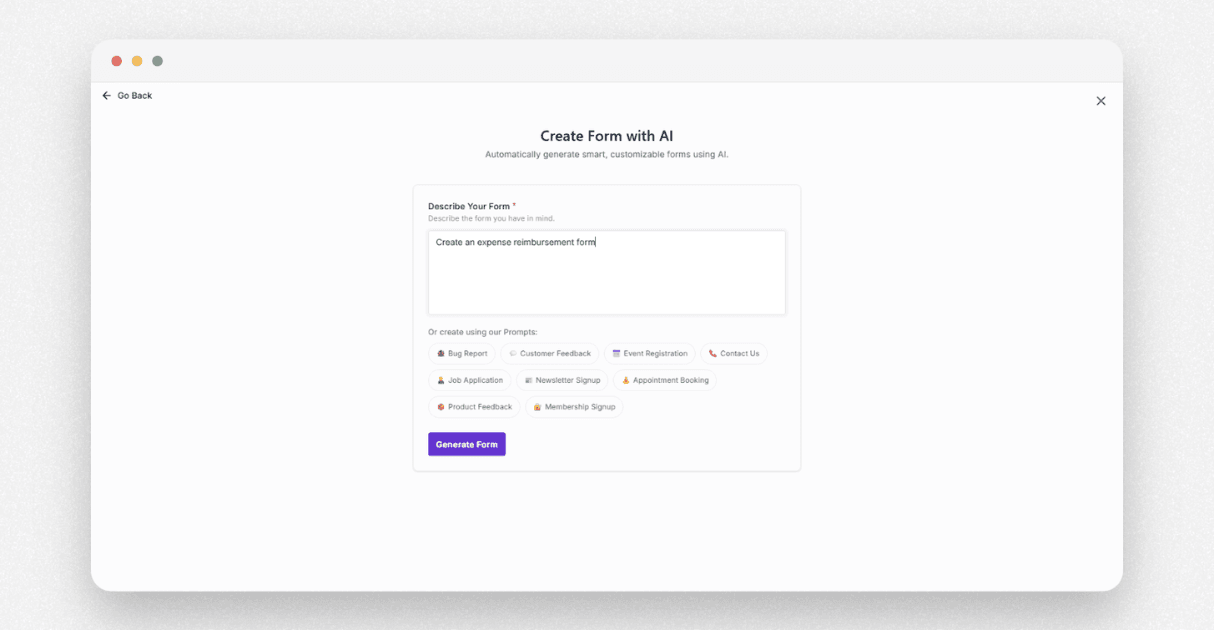 a screenshot of ai form builder