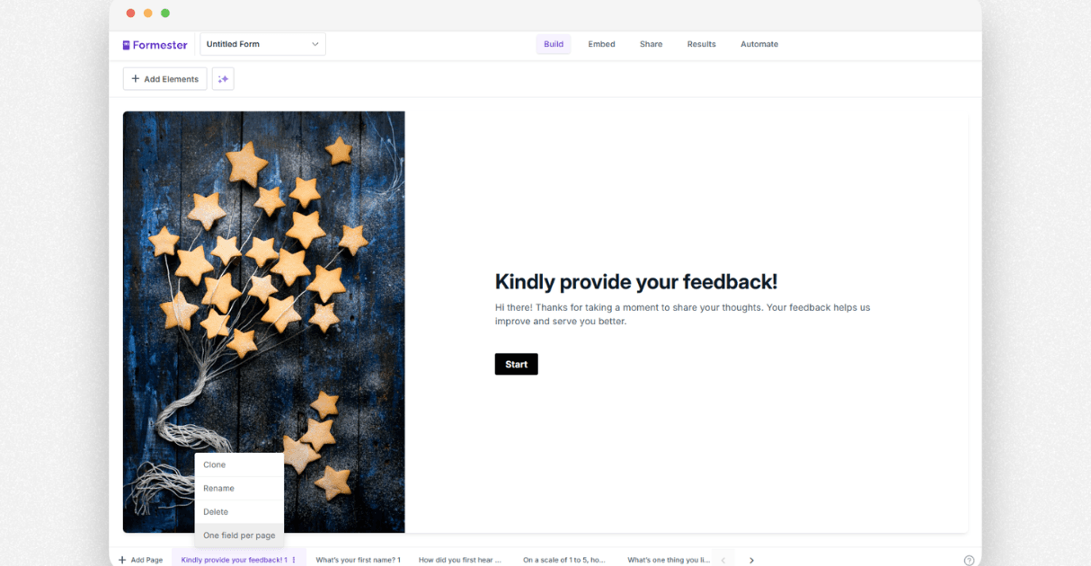 a screenshot of converting long form into conversational form in Formester