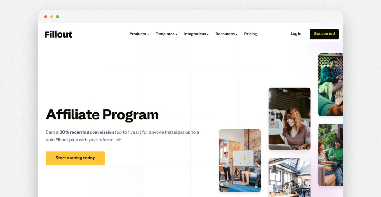 a screenshot of fillout's affiliate program