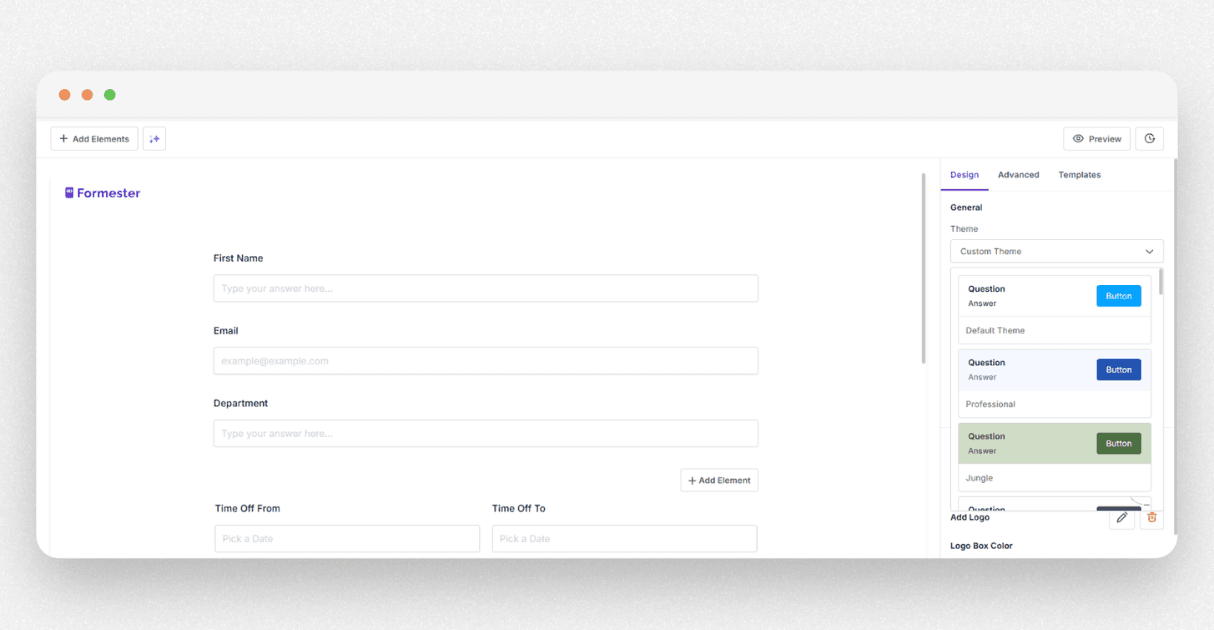 a screenshot of formester form builder