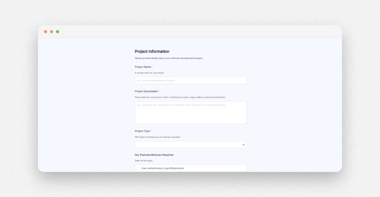 a screenshot of formester intake form