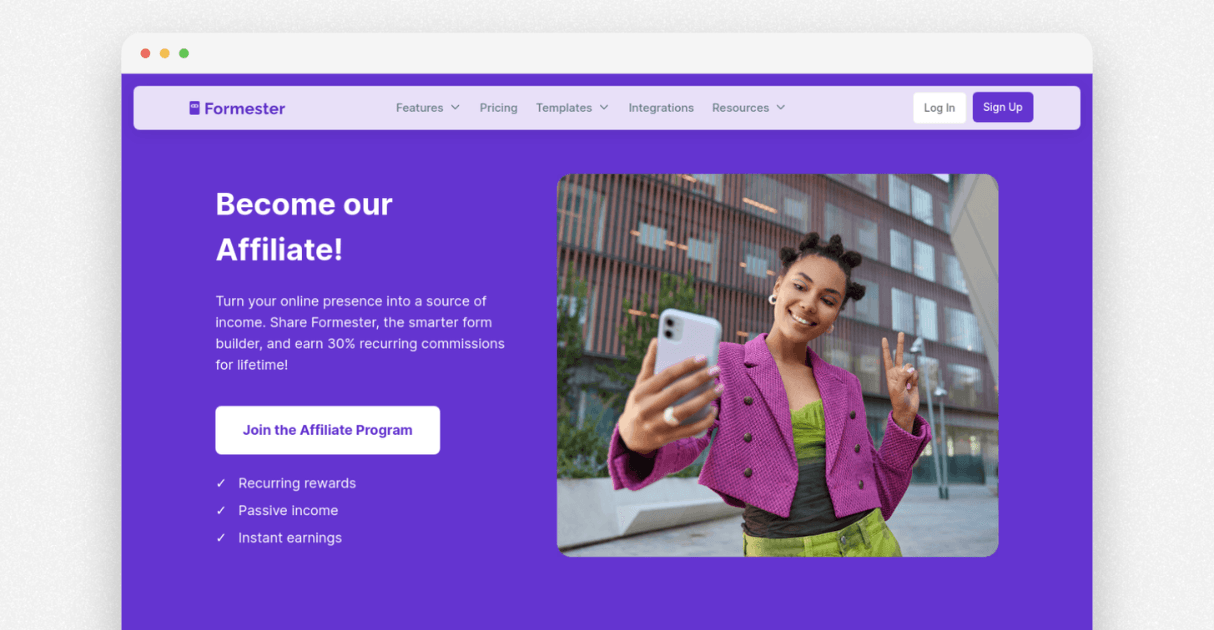 a screenshot of formester's affiliate program