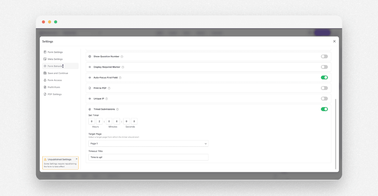 a screenshot of formester's quiz timer feature