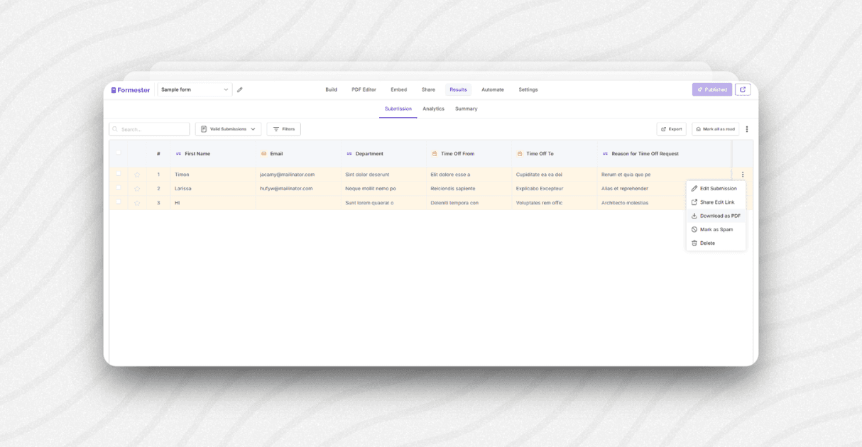 a screenshot of formester's results tab