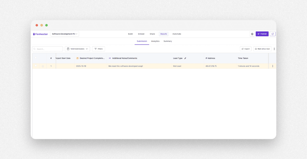 a screenshot of formester's results tab
