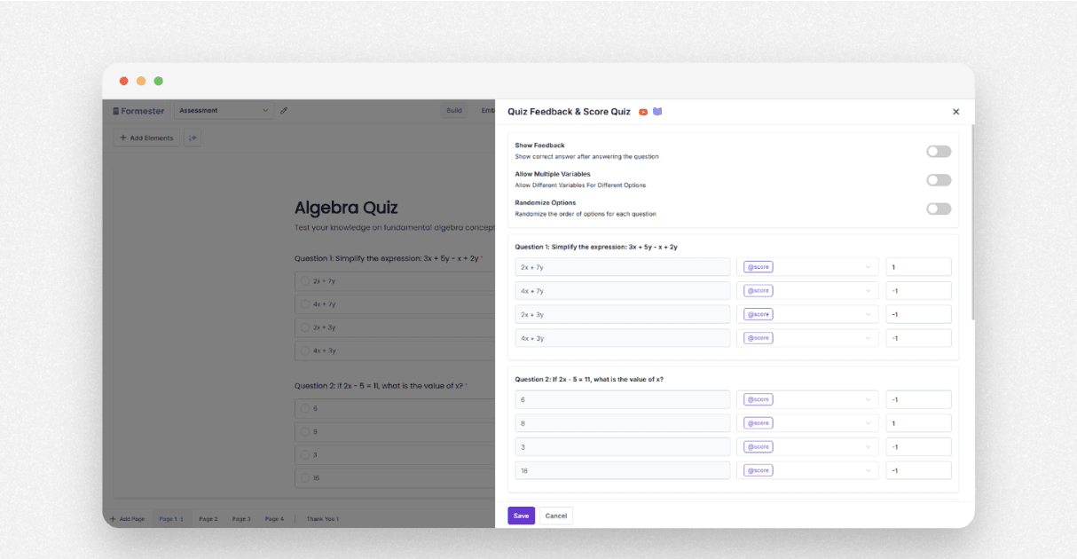 a screenshot of formester's score quiz feature