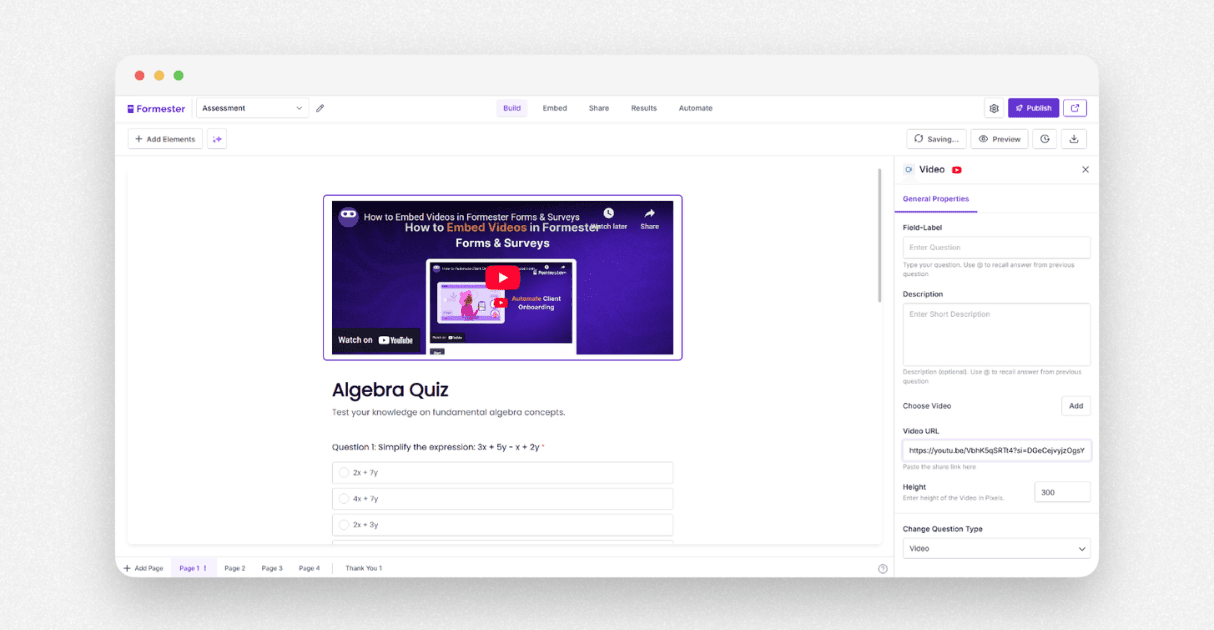 a screenshot of formester's video embed field