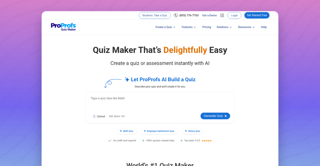 a screenshot of proprofs quiz maker
