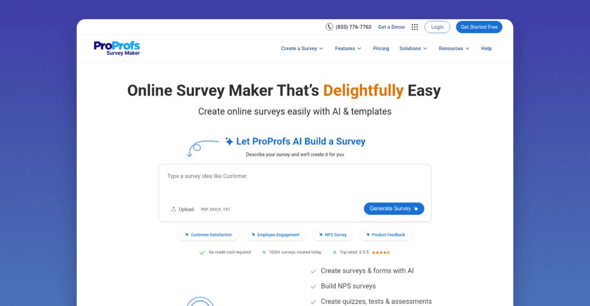 a screenshot of proprofs survey maker