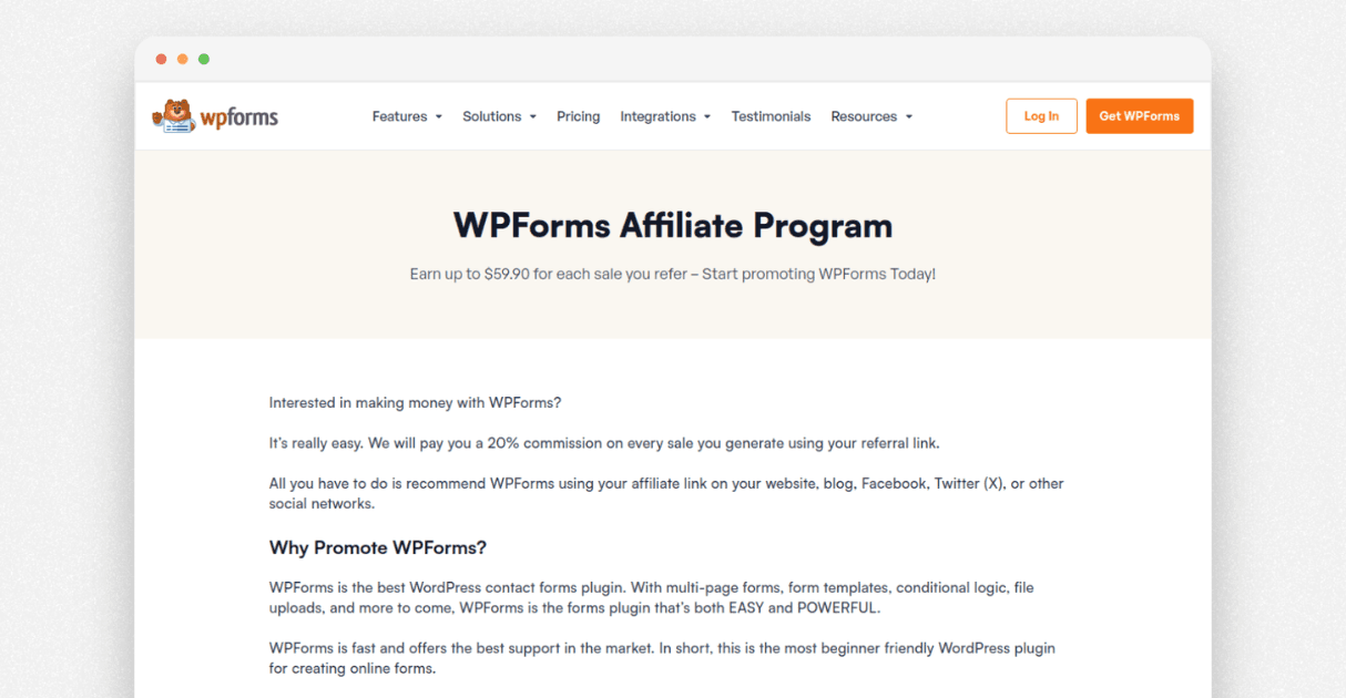 a screenshot of wpforms affiliate program