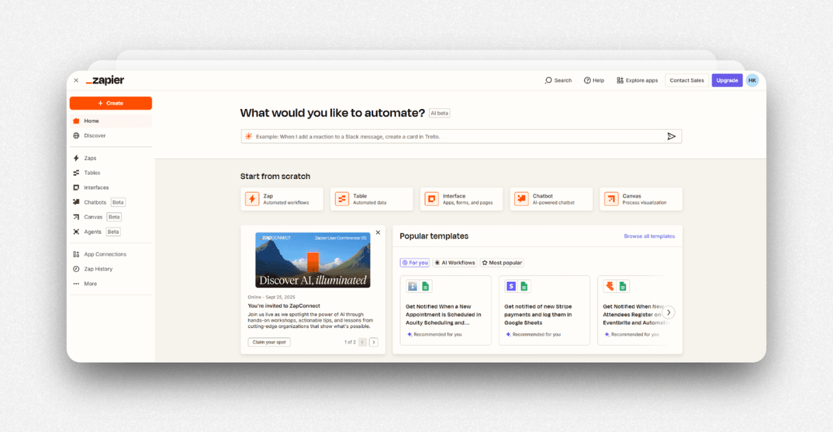 a screenshot of zapier