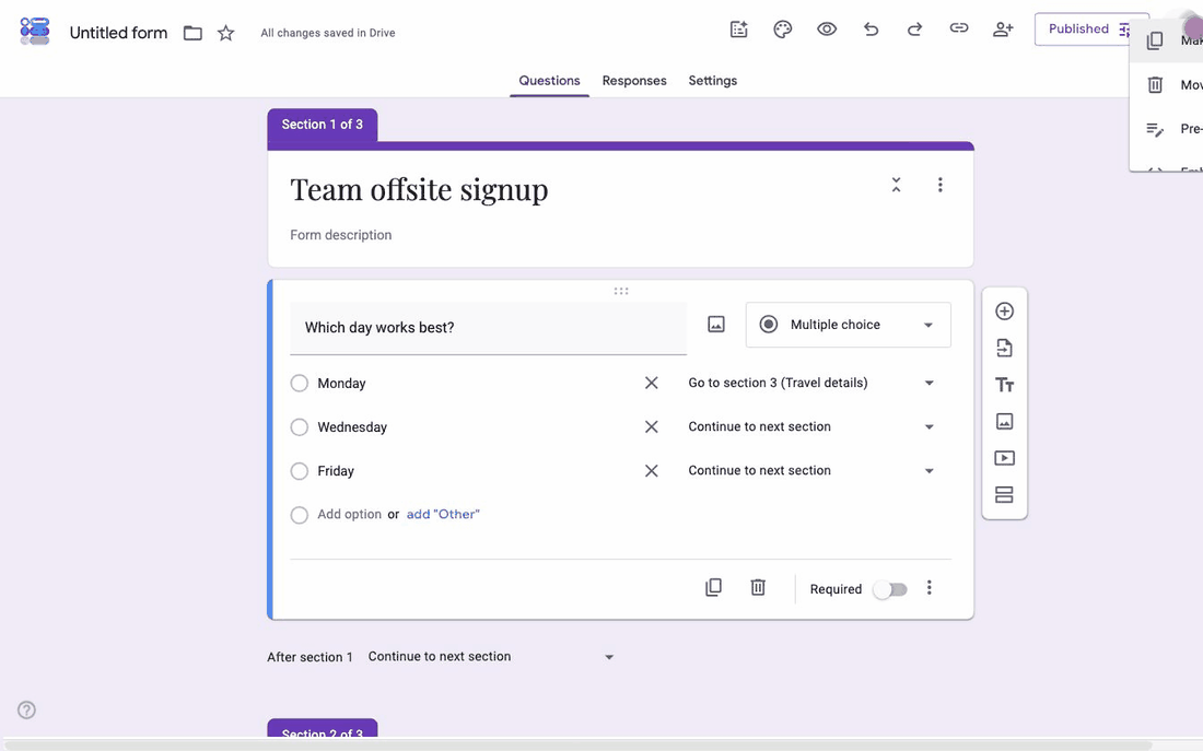 Copying the Google Forms embed code from Embed HTML after changing the iframe height to 820 pixels