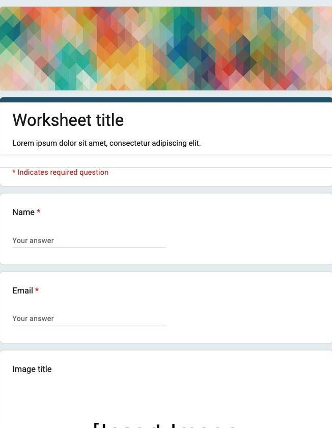 Google Forms Worksheet template showing Name and Email fields above an image-based question