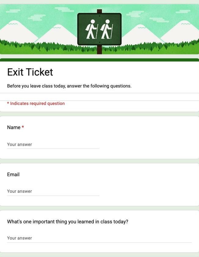 Google Forms Exit Ticket template asking what one important thing the student learned in class today