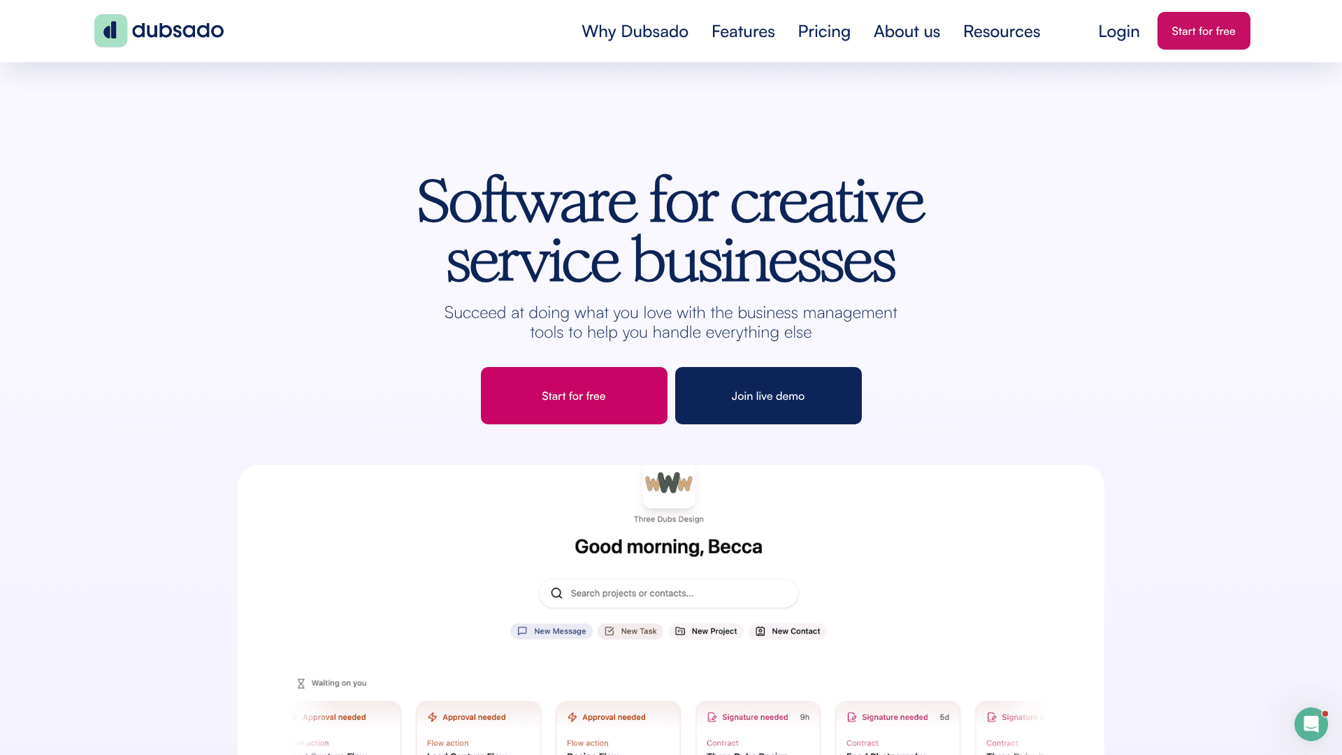 Dubsado homepage hero screenshot