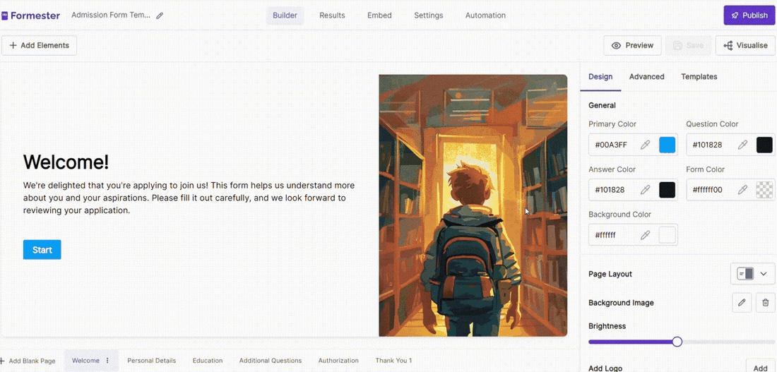 Formester's Publish Form panel with a Generate QR Code option next to the form link