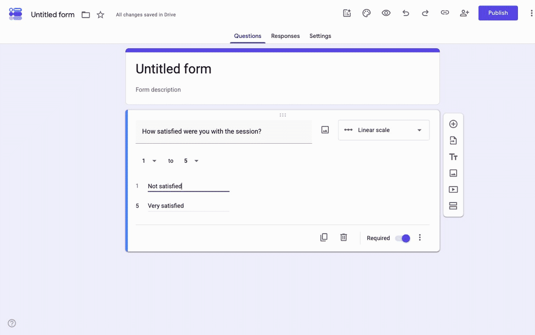 Switching on the Required toggle on a Google Forms linear scale question