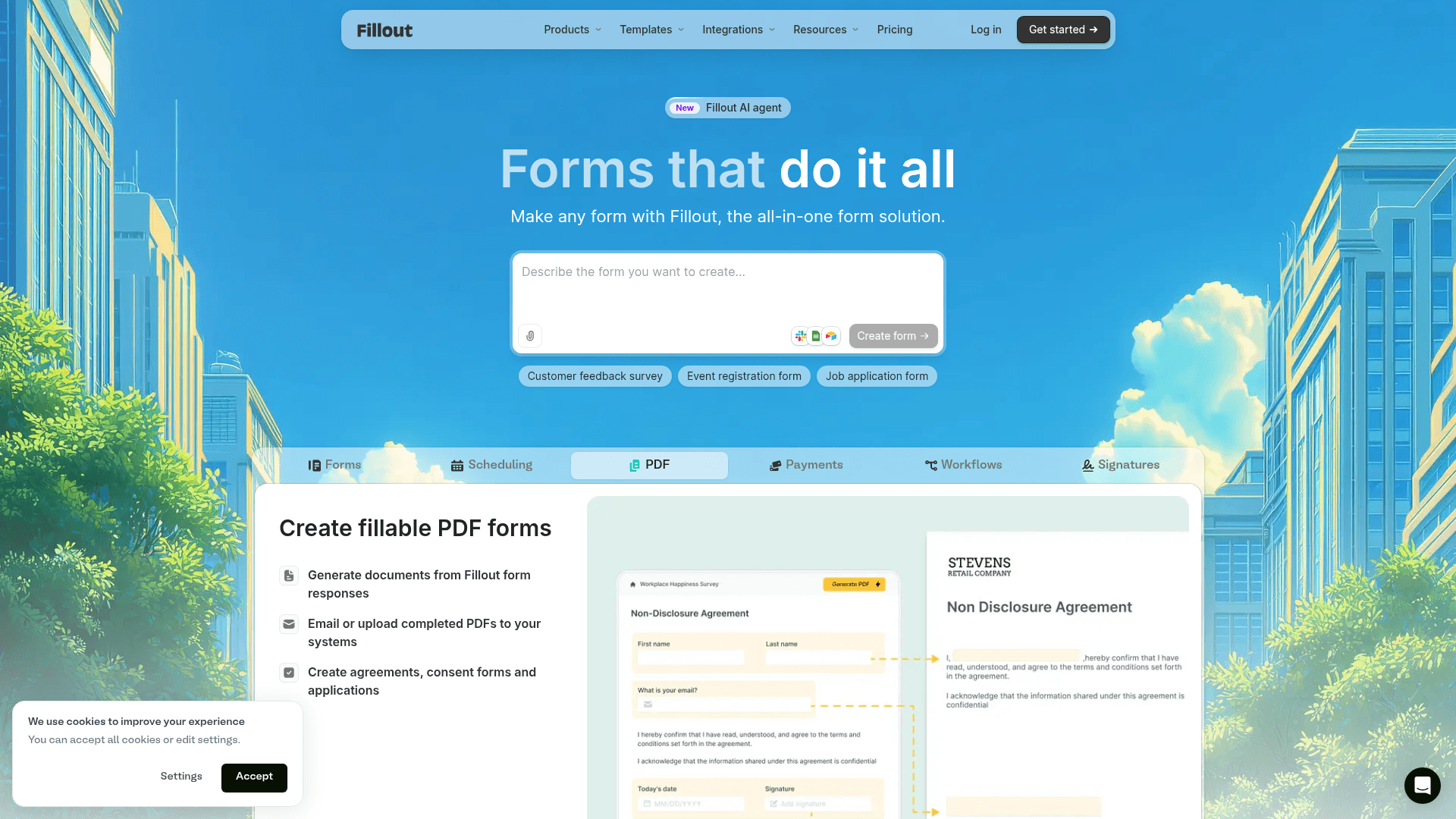 Fillout homepage hero screenshot