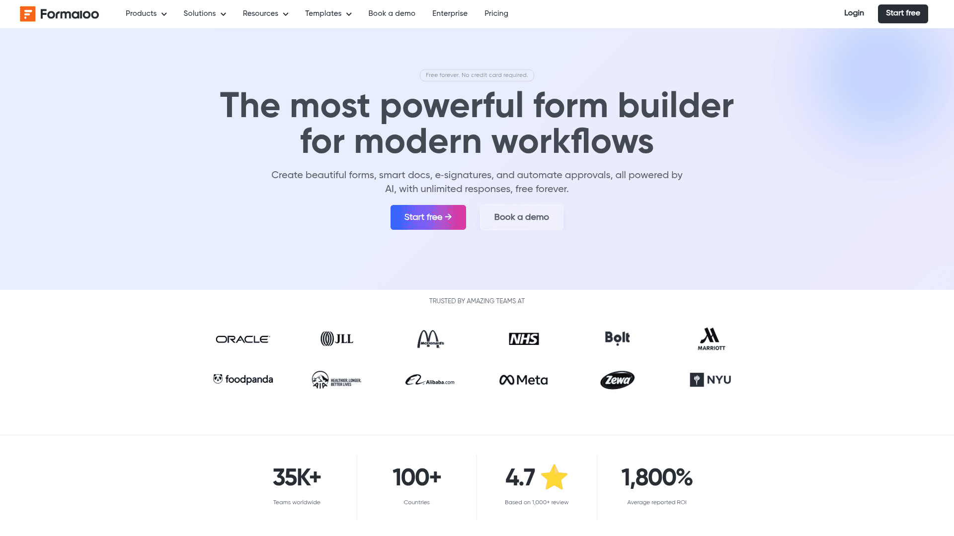 Formaloo homepage hero screenshot