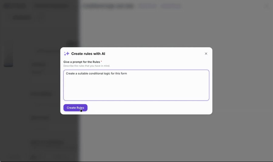 Formester AI proposing conditional logic rules, ready to accept