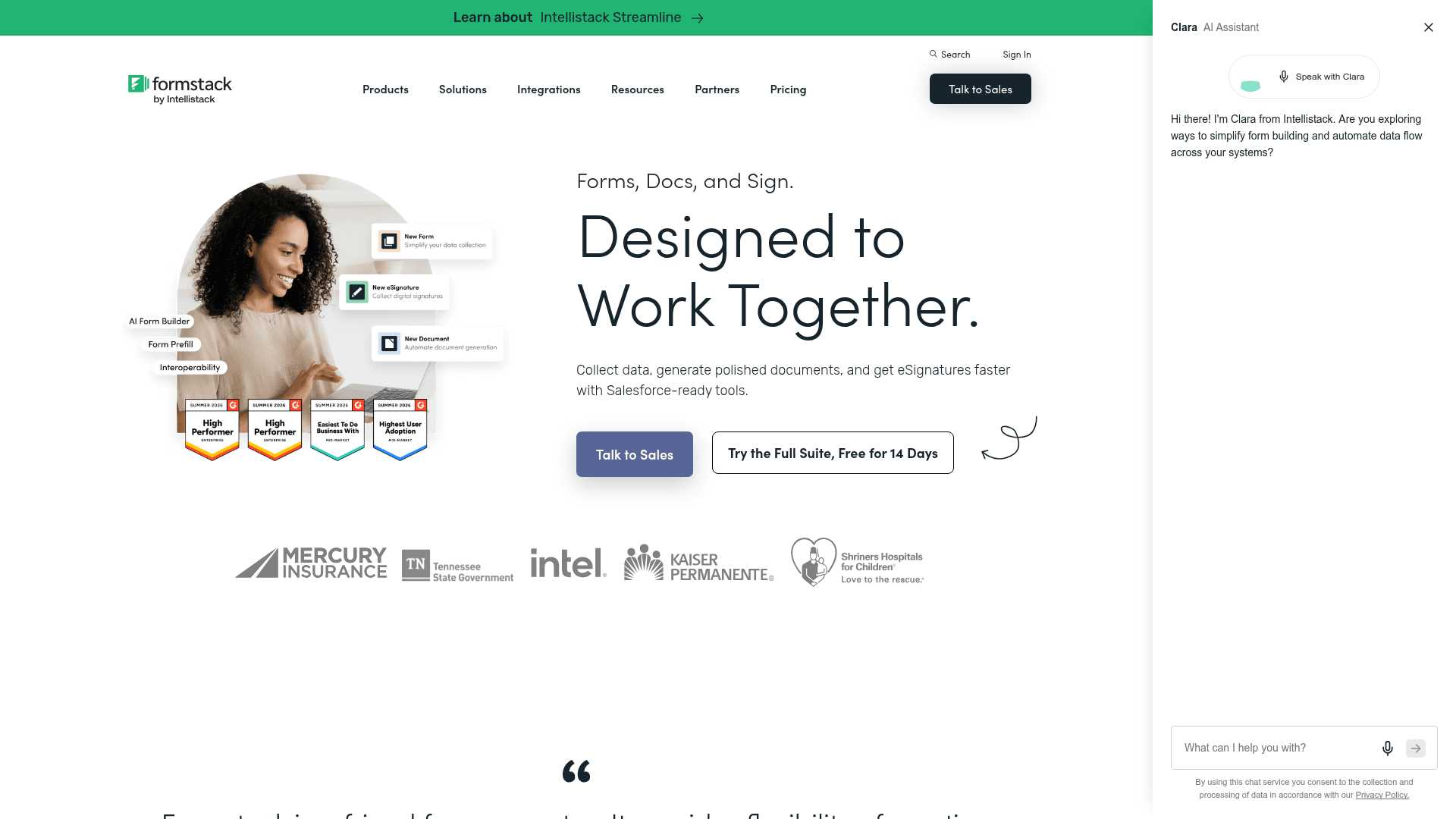 Formstack homepage hero screenshot