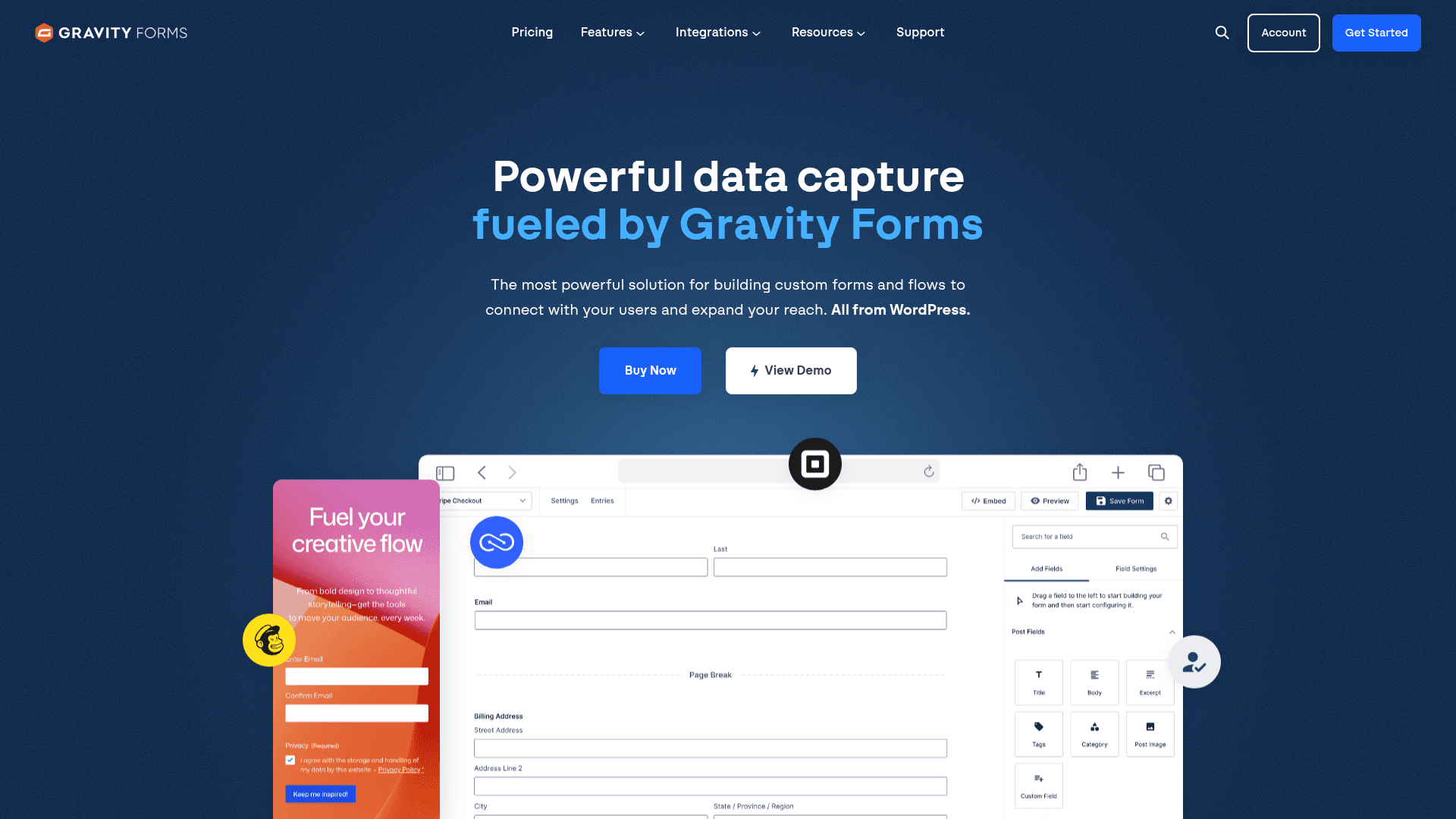 Gravity Forms homepage hero screenshot