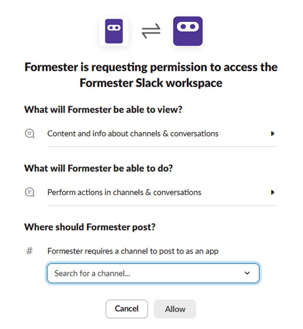 a mockup of choosing slack channels to get form notifications