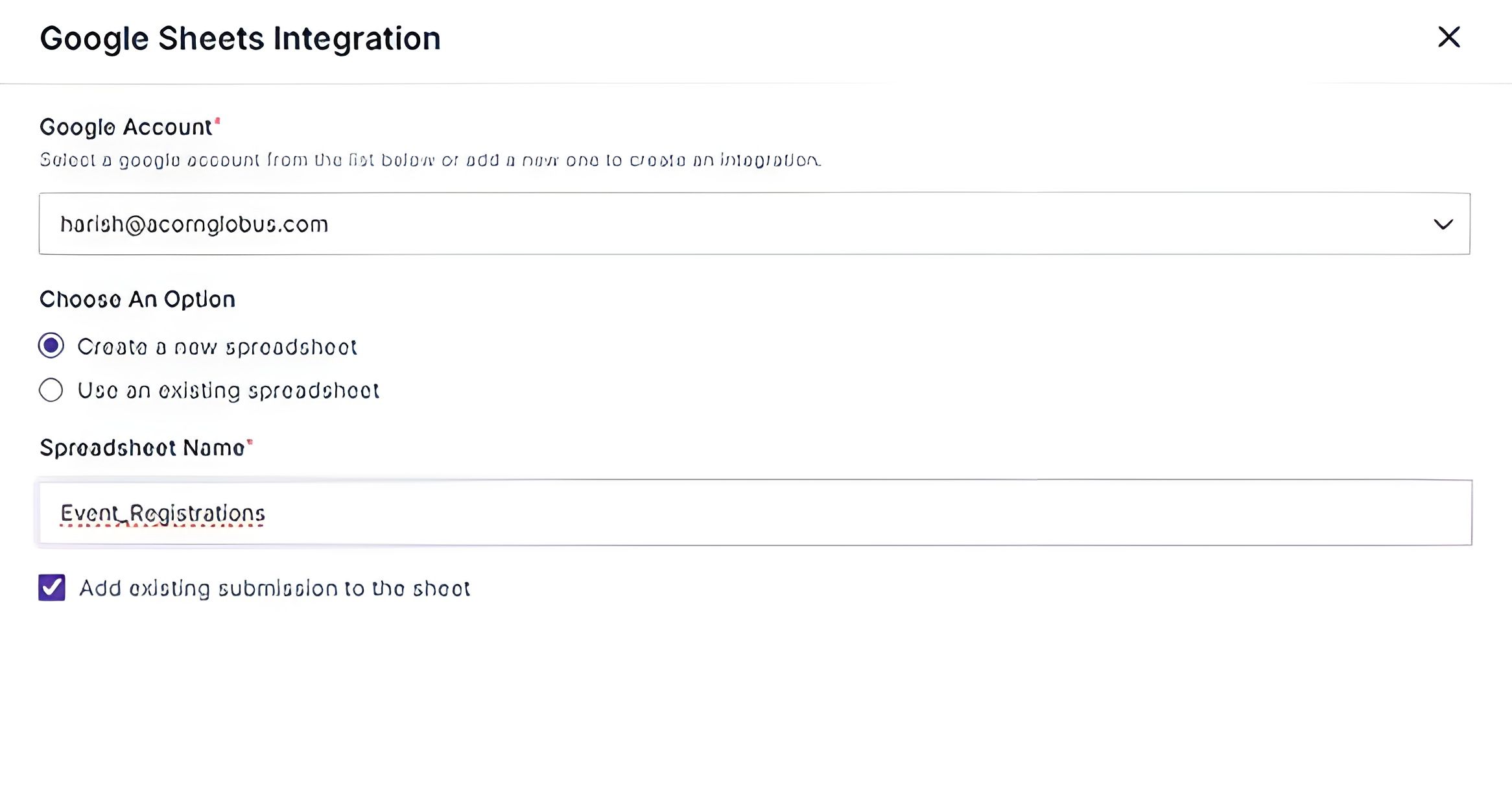 a mockup of formester google sheets integration